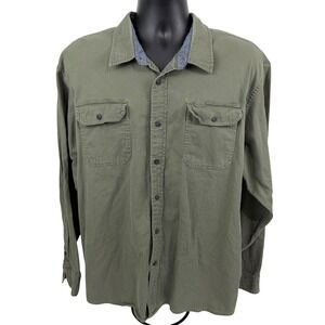 Wrangler Mens 2XL Olive Green Comfort Flex Long Sleeve Button Down Shirt Pockets